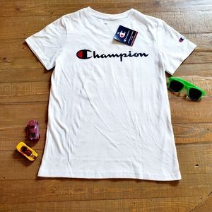 Champion Signature White Logo Graphic Shortsleeve Tee In Medium